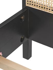 Holzbett Jones mit Kopfteil aus Wiener Geflecht, Gestell: Sperrholz mit Eschenholzf, Füße: Massives Eschenholz, Schwarz, B 140 x L 20 0 cm