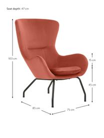 Fauteuil à oreilles velours marron Wing, Velours brun, larg. 75 x prof. 85 cm