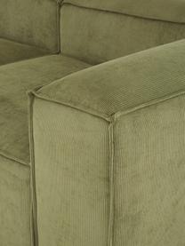 Sofa modułowa ze sztruksu Lennon (4-osobowa), Tapicerka: sztruks (92% poliester, 8, Stelaż: lite drewno sosnowe z cer, Nogi: tworzywo sztuczne Materia, Zielony sztruks, S 327 x G 119 cm