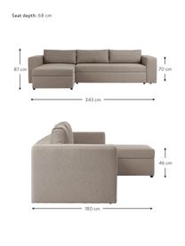 Velká rozkládací pohovka s úložným prostorem Noah (4místná), Hnědá, Š 343 cm, H 180 cm, levé rohové provedení