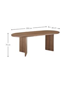 Dřevěný oválný jídelní stůl Toni, 200 x 90 cm, Lakovaná MDF deska (dřevovláknitá deska střední hustoty) s ořechovou dýhou, Ořechové dřevo, Š 200 cm, H 90 cm