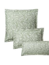 Taie d'oreiller jacquard en coton et lin Amita, Vert sauge, larg. 50 x long. 70 cm