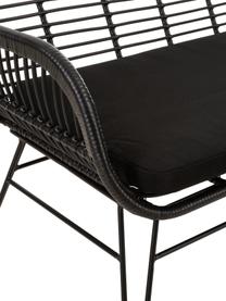 Polyrotan zitbank Costa in zwart, Zitvlak: polyethyleen-vlechtwerk, Frame: gepoedercoat metaal, Zwart, B 126 cm x H 81 cm