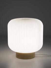 Lámpara de noche pequeña Milford, estilo escandinavo, Pantalla: vidrio opalino, Cable: cubierto en tela, Blanco opalino, madera, Ø 20 x Al 21 cm