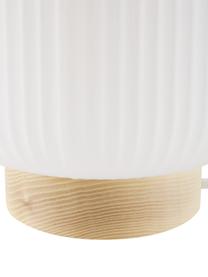 Malá lampa na noční stolek Milford, Opálově bílá, světlé dřevo, Ø 20 cm, V 21 cm