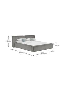 Letto imbottito in velluto a coste Lennon, Rivestimento: velluto a coste (98% poli, Struttura: legno di pino massiccio c, Piedini: legno certificato FSC, pl, Velluto a coste grigio, Larg. 140 x Lung. 200 cm