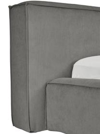 Polsterbett Lennon in Grau aus Cord, Bezug: Cord (98% Polyester, 2% P, Gestell: Massives Kiefernholz, Sch, Füße: Holz, Kunststoff, Cordsamt Grau, 140 x 200 cm