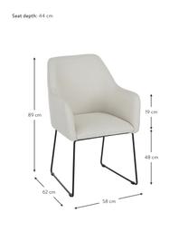 Chaise rembourrée moderne blanc crème Isla, Tissu blanc crème, noir, larg. 60 x prof. 62 cm