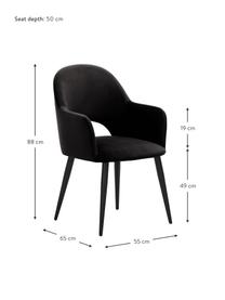 Krzesło z podłokietnikami z aksamitu Rachel, Tapicerka: aksamit (poliester) Dzięk, Nogi: metal malowany proszkowo, Czarny aksamit, S 55 x G 65 cm