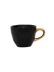 Espresso kopjes Good Morning in zwart met goudkleurige handvat, 2 stuks, Keramiek, Zwart, goudkleurig, Ø 6 x H 5 cm, 95 ml