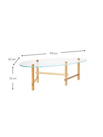 Mesa de centro Pond, Tablero: vidrio templado, Estructura: madera de roble maciza, Madera de nogal clara, An 114 x F 62 cm