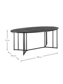 Ovaler Esstisch Luca aus Mangoholz, verschiedene Größen, Tischplatte: Massives Mangoholz, gebür, Gestell: Metall, pulverbeschichtet, Schwarz, B 180 x T 100 cm