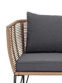 Garten-Loungesofa Mundo mit Kunststoff-Geflecht (2-Sitzer), Gestell: Metall, pulverbeschichtet, Sitzfläche: Polyethylen, Bezug: Polyester, Beige, Grau, B 175 x T 74 cm