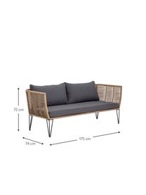 Garten-Loungesofa Mundo mit Kunststoff-Geflecht (2-Sitzer), Gestell: Metall, pulverbeschichtet, Sitzfläche: Polyethylen, Bezug: Polyester, Braun, B 175 x T 74 cm