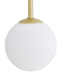 Grote design hanglamp Moon, Baldakijn: vermessingd metaal, Baldakijn en fitting: geborsteld messingkleurig. Lampenkappen: wit. Snoer: zwart, 112 x 90 cm