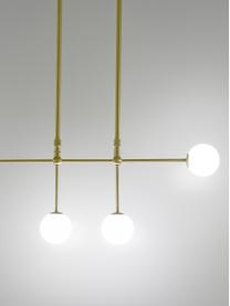 Grote design hanglamp Moon, Baldakijn: vermessingd metaal, Baldakijn en fitting: geborsteld messingkleurig. Lampenkappen: wit. Snoer: zwart, B 112  x H 90 cm