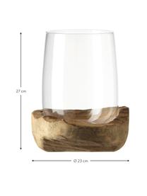 Handgemaakte windlicht Terra met  teakhouten houder, Windlicht: glas, Voetstuk: teakhout, Transparant, Ø 23 x H 27 cm