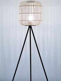 Tripod Stehlampe Bordesley, Lampenschirm: Bambus, Holz, Lampenfuß: Stahl, Schwarz, Hellbraun, Ø 35 x H 139 cm