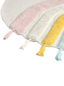 Tappeto in cotone biologico con nappe Thaide, 100% cotone biologico, certificato GOTS, Bianco crema, rosa, bianco, blu, giallo, Ø 100 cm (taglia XS)