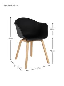 Krzesło z podłokietnikami z tworzywa sztucznego Claire, Nogi: drewno bukowe, Czarny, S 60 x G 54 cm