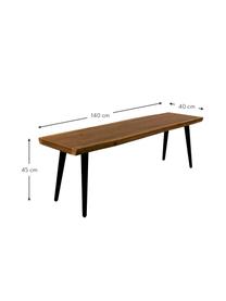 Bank Alagon met boomrand, Zitvlak: MDF, gelakt walnoothoutfi, Poten: gepoedercoat staal, Gelakt hout, B 140 x H 45 cm