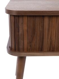 Szafka nocna z drewna z przesuwnymi drzwiami i ryflowanym frontem Barbier, Blat: płyta pilśniowa średniej , Drewno orzechowe, S 45 x W 59 cm