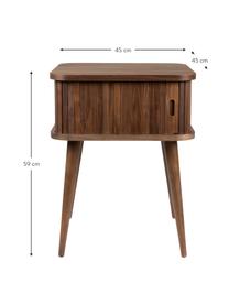 Szafka nocna z drewna z przesuwnymi drzwiami i ryflowanym frontem Barbier, Blat: płyta pilśniowa średniej , Drewno orzechowe, S 45 x W 59 cm