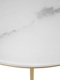 Stolik kawowy ze szklanym blatem o wyglądzie marmuru Antigua, Blat: szkło, matowy nadruk, Stelaż: metal mosiądzowany, Biały, o wyglądzie marmuru, odcienie złotego, Ø 100 cm