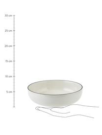 Platos hondos pequeños de porcelana Facile, 2 uds., Porcelana dura de alta calidad (aprox. 50% caolín, 25% cuarzo y 25% feldespato), Blanco crema con borde negro, Ø 18 x Al 6 cm