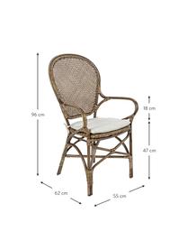 Sedia con braccioli Miel, Struttura: legno di rattan laccato, Seduta: cotone, Rattan, Larg. 55 x Alt. 96 cm