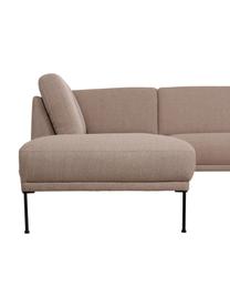 Divano angolare con piedini in metallo Fluente, Rivestimento: 100% poliestere 35.000 ci, Struttura: legno di pino massiccio, , Piedini: metallo, verniciato a pol, Tessuto taupe, Larg. 221 x Prof. 200 cm, chaise-longue a sinistra