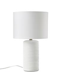 Große Tischlampe Darona mit Keramikfuß, Lampenschirm: Leinen, Lampenfuß: Harz, Weiß, Ø 30 x H 51 cm