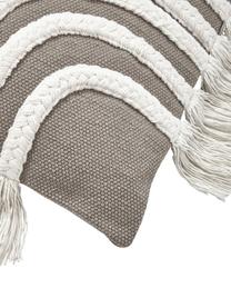 Funda de cojín con tejido capitoné y flecos Inga, 100% algodón, Gris, blanco crema, An 45 x L 45 cm