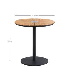 Tavolo da giardino realizzato in legno di acacia Pietra, Piano del tavolo: legno di acacia, Struttura: metallo verniciato a polv, Marrone chiaro, nero, Ø 70 x Alt. 74 cm