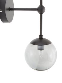 Grote wandlamp Beth van rookglas, Frame: gepoedercoat metaal, Grijs, zwart, D 20 x H 45 cm