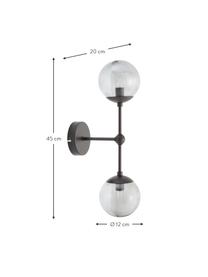 Aplique grande de vidrio ahumado Beth, Estructura: metal con pintura en polv, Fijación: metal con pintura en polv, Gris, negro, F 20 x Al 45 cm