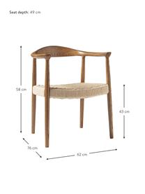 Armlehnstuhl Pavel aus Eschenholz, Sitzfläche: Rattan, Gestell: Eschenholz, Rattan, Eschenholz, B 62 x T 58 cm