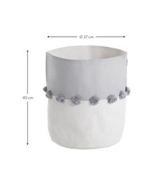Panier de rangement avec pompons Stone, 100 % coton, Gris, blanc, Ø 37 x haut. 40 cm