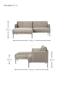 Kleine fluwelen hoekbank Fluente met metalen poten, Bekleding: fluweel (100% polyester) , Frame: massief grenen, FSC-gecer, Poten: metaal, gepoedercoat, Fluweel beige, B 198 x D 152 cm, hoekdeel links