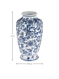 Grand vase décoratif en porcelaine Lin, Porcelaine, Blanc, bleu, Ø 16 x haut. 31 cm