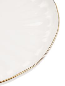 Ontbijtborden Sali van porselein met goudkleurige rand en reliëf, 2 stuks, Porselein, Wit, Ø 21 cm