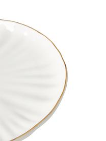 Platos postre con relieves Sali, 2 uds., Porcelana, Blanco con borde dorado, Ø 22 cm