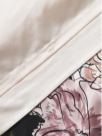 Federa in raso di cotone con stampa floreale Margot, Blu scuro, beige, Larg. 50 x Lung. 80 cm
