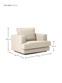 Fotel Tribeca, Tapicerka: 100% poliester Dzięki tka, Stelaż: lite drewno sosnowe, Nogi: lite drewno bukowe, lakie, Ciemnobeżowa tkanina, S 110 x G 96 cm