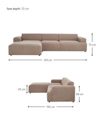 Hoekbank Melva (4-zits), Bekleding: 100% polyester De slijtva, Frame: massief grenenhout, FSC-g, Poten: kunststof, Geweven stof taupe, B 319 x D 196 cm, hoekdeel links