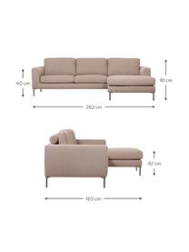 Sofa narożna z metalowymi nogami Cucita (3-osobowa), Tapicerka: tkanina (100% poliester) , Nogi: metal lakierowany, Taupe tkanina, S 262 x G 163 cm, prawostronna