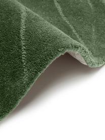 Rond wollen vloerkleed Aaron in donkergroen, handgetuft, Onderzijde: 100% katoen Bij wollen vl, Groen, Ø 120 cm (maat S)
