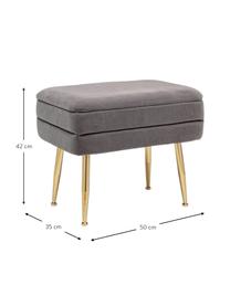 Banquette en velours avec rangement Pavlina, Gris, couleur laitonnée, larg. 80 x haut. 42 cm