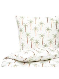 Percale kussensloop Martha van biologisch katoen met palmboom print, Weeftechniek: perkal Draaddichtheid 180, Wit, groen, bruin, 200 x 200 cm + 2 kussen 80 x 80 cm