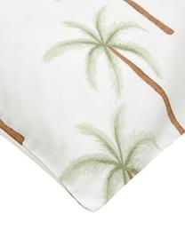 Percale kussensloop Martha van biologisch katoen met palmboom print, Weeftechniek: perkal Draaddichtheid 180, Wit, groen, bruin, 200 x 200 cm + 2 kussen 80 x 80 cm